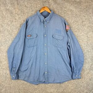TECGEN FR Button Shirt Mens 2XL Blue Workwear Flame Resistant CAT 2 Westex USA